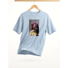 Zerenyus Blurry Baskılı - Premium Kumaş Oversize Erkek Tişört Bebe Mavisi