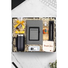 St. Morritz Çelik Termos & Defter & Kalem & USB Bellek & Godiva Çikolata & Sprey Kolonya Hediye Seti