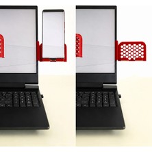 Aslanoğlu Store Mey Ithalat® 3D Baskı Monitor Telefon Tutucu - Petek Desenli Laptop Kenar Telefon Tutucu-Kırmızı