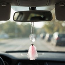 Oto Aksesuarcım Disko Toplu Metal Yıldız Dikiz Ayna Süsü Pudra Pembe Tüylü
