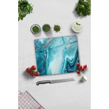 St. Morritz Cam Kesme Tablası - Cam Kesme Tahtası | Gold Detaylı Turkuaz Desen | 29CM x 34CM