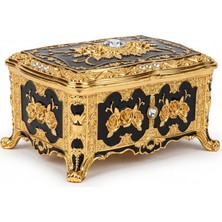 Rasha Collection Siyah Gold Işlemeli Kabartmalı Dekoratif Takı Kutusu Küçük Boy