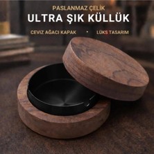 St. Morritz Ahşap Kapaklı Masaüstü Küllük Kül Tablası Paslanmaz Çelik Kül Tablası Koku Engellemeli Küllük