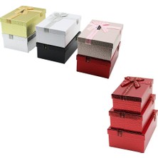 Aslanoğlu Store 3pcs D.dörtgen Parlak Mix Renkli - Kabartma Desen Karton Hediye Kutusu Kurdelalı 22.5X15.5-20.5X13.