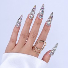 Takma Takma Takma Tırnak Nail Art Extra Uzun 10'lu Tekrar Kullanılabilir El Yapımı Protez Takma Tırnak KEEE1658  Gümüş-Xs