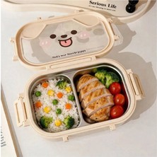 Miço Kids Sevimli Köpek Suratlı Bölmeli Çocuk Beslenme Kutusu - Paslanmaz Çelik Yemek Kabı - 2 Bölmeli Lunch Box