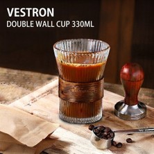 Vestron Kahve Bardağı Ahşap Detaylı Origami Şeklinde Isıya Dayanıklı Borosilikat Cam Bardak 350 ml Vct