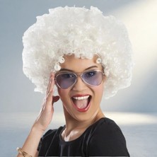 Aslanoğlu Store Kıvırcık Beyaz Afro Peruk Yetişkin ve Çocuk Kullanımı