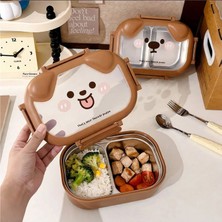 Miço Kids Sevimli Köpek Suratlı Bölmeli Çocuk Beslenme Kutusu - Paslanmaz Çelik Yemek Kabı - 2 Bölmeli Lunch Box