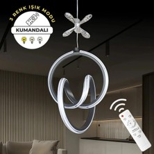 St. Morritz Yaren Siyah Kumandalı 3 Renk LED Krom Çizgili Kelebek Dekorlu Sarkık Dimmerli Avize