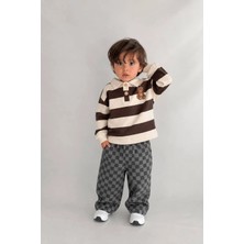 Ponki Unisex Çocuk Damalı Jean Pantolon ve Teddy Sweatshirt Kombini