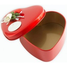 Pileli Store Kalp Boş Kırmızı Metal Kutu 9 cm