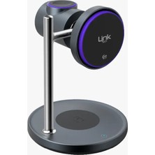 LinkTech W757 Premium 3'ü 1 Arada Saat , Kulaklık ve Telefon Tutucu ve 25W Hızlı Kablosuz Şarj Cihazı