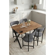 Bezos Mutfak Masası 4 Sandalyeli Set 110X70 cm Modern Bahçe Cafe Masa Takımı 4 Kişilik Tedy 9880 Gri