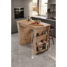 Bezos Mutfak Masası Mutfak Adası Ada Masa Bar Masası Kahvaltı Masası Raflı Çok Amaçlı Dolap Modern Masa 120X60 cm 9838 Sepet