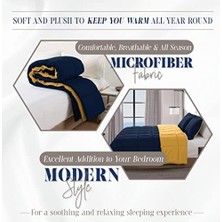 Elegant Comfort 3 Parça Ters Çevrilebilir Yorgan Seti, Dört Mevsim Rahat, Yumuşak Kuş Tüyü Alternatif, Kapitone - Kutu Dikişli - 4 Köşe Sekmeli Nevresim Takımı, Süslü Yorgan, Kral, Lacivert/sarı