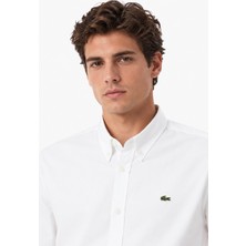 Lacoste Mens Slim Fit White Cotton Shirt Dar Kesim Pamuklu Erkek Gömlek Beyaz
