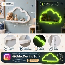 Ude. Desing 3D Karanlıkta Işıldayan Bulut Figürlü Çocuk ve Bebek Odası Duvar Rafı