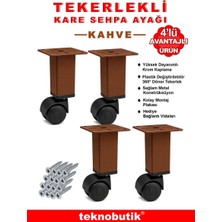 Stilaks 4 Adet 15CM Boy Kahve Kare Plastik Tekerlekli Mobilya Sehpa Ayağı