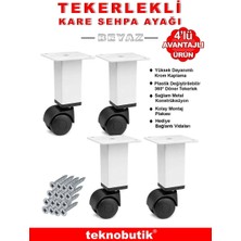 Stilaks 4 Adet Beyaz Kare Plastik Tekerlekli Mobilya Sehpa Ayağı
