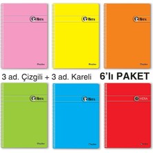 Etika A5 Spiralli Okul Defteri - 6'li Paket / 6 Adet A5 Defter (3 Çizgili, 3 Kareli). 72 Yaprak, Ka