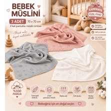Ecotton Works 3 Adet 70X70 cm 2 Kat Pamuklu Bebek Müslin Örtüsü – Yumuşak Dokulu, Nefes Alan Çok Amaçlı Müslin