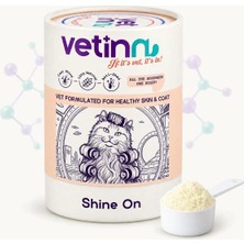 Vetinn Shine On - Kedi Deri ve Tüy Sağlığı Destekleyici, Toz Form, Dökülme Karşıtı, Tüy Parlaklığı, Kolay Taranan Tüyler