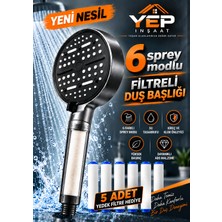 Yep İnşaat Yep Inşaat 6 Fonksiyonlu Filtreli Duş Başlığı + 5 Yedek Filtre – Yüksek Basınçlı, Kireç ve Klor Önleyici, Su Tasarruflu