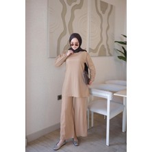 İmaj Butik Koyu Bej Bürümcük Tunik Pantolonlu Takım