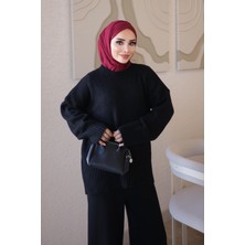 İmaj Butik Siyah Bisiklet Yaka Oversize Şardon Triko Kazak