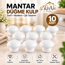 Rene Home Mantar Düğme Kulp (10 Adet Beyaz) Mobilya Dolap Çekmece Mutfak Komodin Şifonyer Kulpu