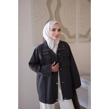İmaj Butik Kahverengi Fermuarlı Çıtçıtlı Gabardin Ceket