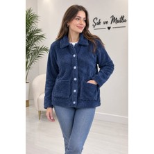 Şık ve Mutlu Çift Cepli Midi Polar Ceket