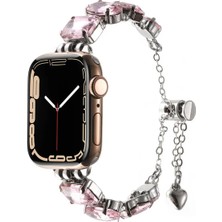 Halkhouse Apple Watch 2/3/4/5/6/7/8/9/se/ultra 2/42/44/45/49 ve Seri 10 46MM Kordon Taşlı Kadın Renkli