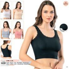 Belirtilmemiş Kota 6438 Bayan Tırnak Dantelli Geniş Askılı Crop Siyah S-M