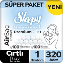 Sleepy Bio Natural Premium Plus Airbag Comfort Bebek Bezi 1 Beden Süper Paket 64X5 320 Adet