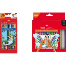 Faber Castell Boyama Seti  Comfort Keçeli Kalem 15+3 Metalik Renk ve Çift Uçlu Bicolor Kuru Boya 24 Renk