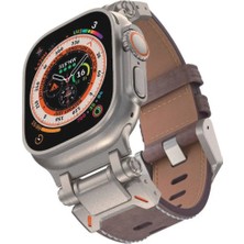 Halkhouse Apple Watch 2/3/4/5/6/7/8/9/se/ultra 2/42/44/45/49 ve Seri 10 46MM Kordon Metal-Suni Deri