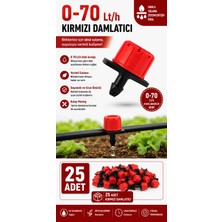 Üredrip 25 Adet Debi Ayarlı Kırmızı Damlatıcı 70LT/SAAT-BHCALT