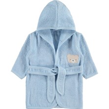 Civil Baby Fiyonklu Ayıcık Nakışlı Bornoz - Mavi