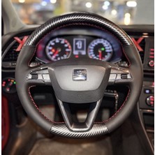Stilix Garage Seat Leon Style Araca Özel Direksiyon Kılıfı 5d Kristal Nappa Kırmızı Ipli