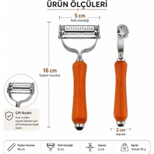 Store Çift Bıçaklı Ahşap Saplı Soyacak - Çift Bıçaklı Ahşap Saplı Sebze ve Meyve Soyacak – Paslanmaz Çelik Ultra Keskin Tırtıklı & Düz Bıçaklı, Ergonomik Kaymaz Sap, Patates Havuç Kabak Elma
