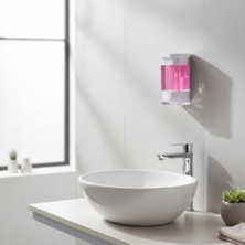 Duvara Monte Sıvı Sabunluk – Şeffaf Hazneli Beyaz Sabun ve Deterjan Dispenseri – Mutfak ve Banyo Kullanımı