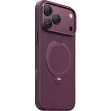 Keephone iPhone 18 Pro Max & 17 Pro Max Uyumlu Kılıf Dönebilen Halka Standlı Hassas Yumuşak Butonlu Magsafe Mehold Kapak - Dark Cherry