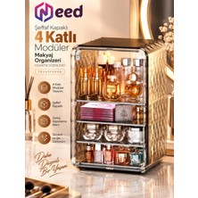 Need Dolap Tasarımlı Şeffaf Kapaklı Makyaj Organizeri – Gold Transparan - ND-8095-TPB