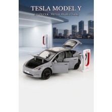 Farbu Oyuncak Tesla Model Y Model Şarj Istasyonlu Araç 1:24 Ölçek 6 Kapı Açılır Sesli, Işıklı Standlı Metal Araba