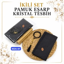 Sedef Pamuklu Eşarp Kristal Tesbih Set