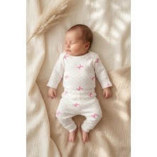 Hoppa Pembe Fiyonk Desenli Ikili Fitilli % 100 Pamuklu Kız Bebek Takımı 3-6-9 Ay