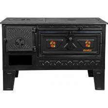 Efsoon Organics Fırınlı Siyah Mat Kuzine Soba - 50 cm Geniş Fırın Hacmi