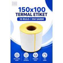 150x100mm Termal Etiket | 10 Rulo | 250 Sarım | Ribonsuz | Kargo, Lojistik, Depo | Yapışkanlı